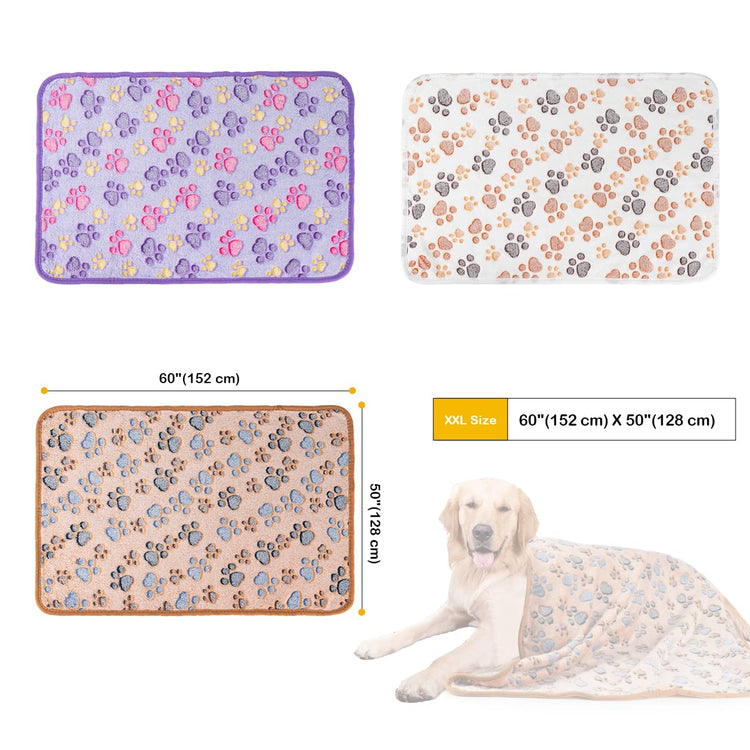 Dono 1 Pack 3 Dog Blankets, Soft Fluffy Fleece Pet Blanket Warm Sleep Mat Paw Print Design Puppy Kitten Throw Blanket Doggy Mat Blanket for Dogs