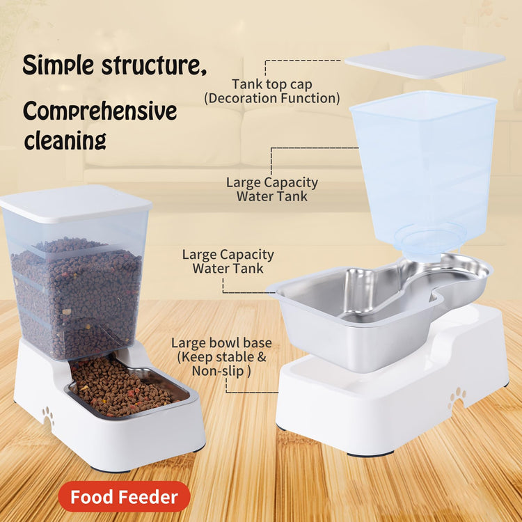 Meikuler Pets Auto Feeder 5.2L,Food Feeder and Water Dispenser Set for Medium & Large Dogs Cats and Pets Animals (Navy)