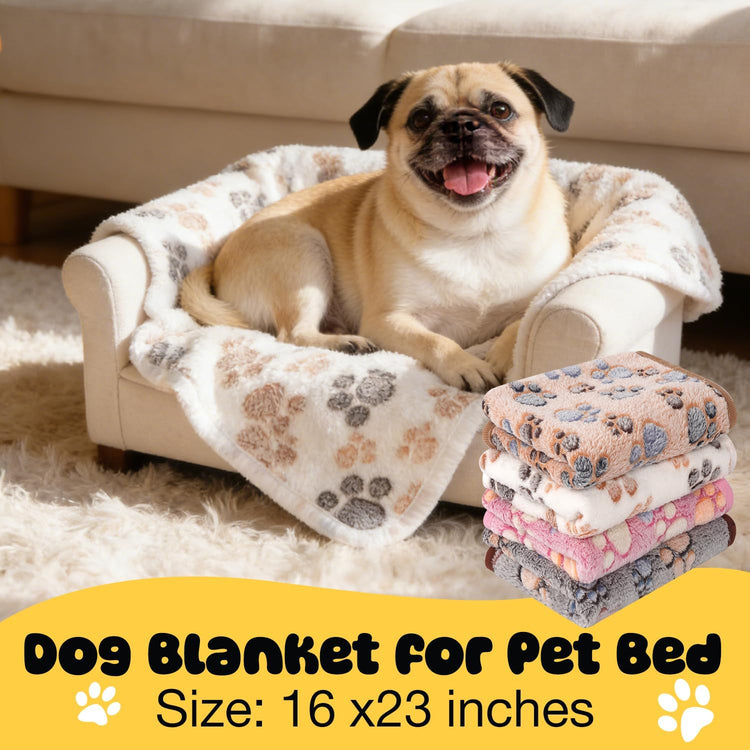 4 Pack Premium Soft Pet Blankets Washable, 23" x 16" Flannel Blankets for Dog Puppy Cat, Brown/Pink/White/Coffee
