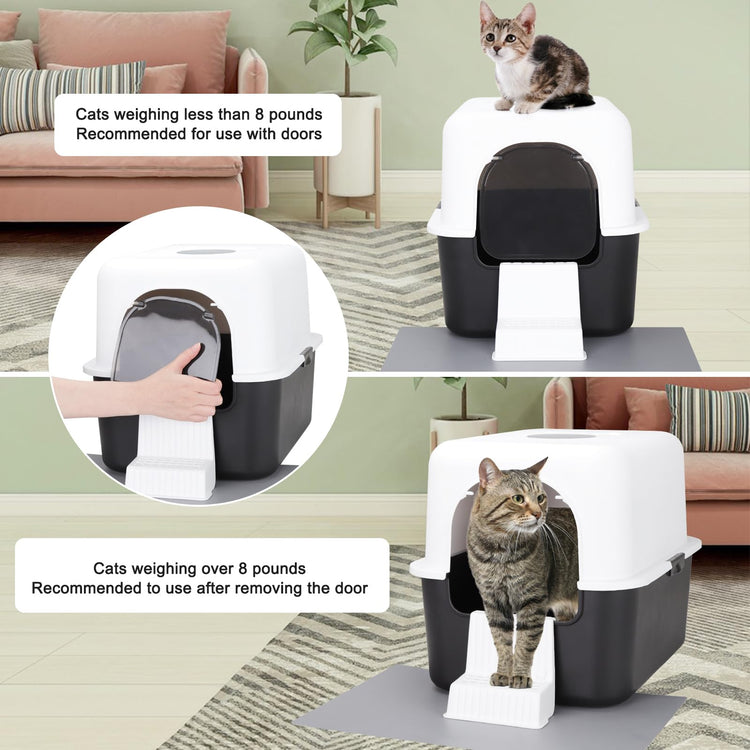 Sfozstra Black Enclosed Cat Litter Box with Lid - Lift-Off Buckle Lock for Easy Cleaning, High Sides Splash-Proof & Leak-Proof, Odor-Reducing with Deodorizer, Includes Sand Pedal, for Cats up to 8 lbs