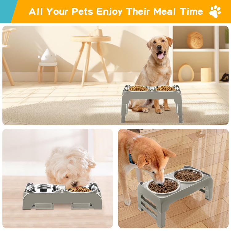 COMESOON Elevated Dog Bowls, 4 Height Adjustable Raised Bowl Stand with 2 Thick 50oz Stainless Steel Food Bowls Non-Slip Feeder Adjusts to 3.7'', 9.2'', 10.75'', 12.36'' Black, (DB-W01)