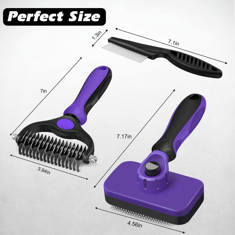 Augwind 7 in 1 Pet Grooming Kit - Dog&Cat Comb, Deshedding Brush, Nail Clipper with File, Bath Brush - Premium Pet Supplies (Blue)
