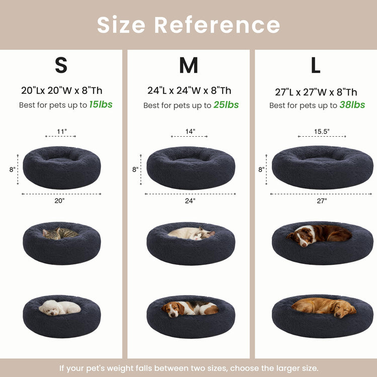 Love's cabin Calming Dog & Cat Bed, Cat Bed for Indoor Cats, Anti-Anxiety Donut Round Bed, Fluffy Warming Pet Bed for Small Medium Dogs and Cats, Beige Taupe 20"/24"