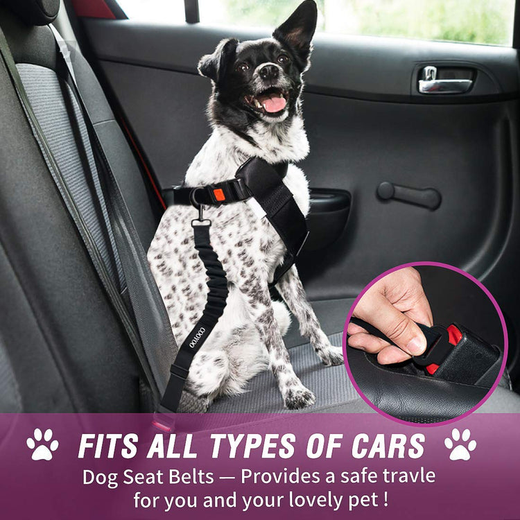 COOYOO Dog Seat Belt, Durability Retractable Dog Car Harness Adjustable Dog Seat Belt for Vehicle Nylon Pet Safety Seat Belts Heavy Duty & Elastic (1 Pack Black)