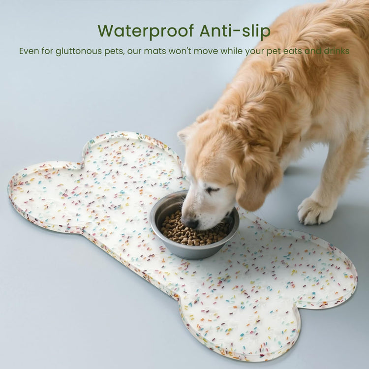 PWTAA Dog Food Mat Anti-Slip Silicone Dog Bowl Mat Thicker Pet Placemat Waterproof Cat Feeder Pad with Raised Edge Puppy Kitten Feeding Mats Suitable Small Medium-Sized Dogs Cats Eating Tray