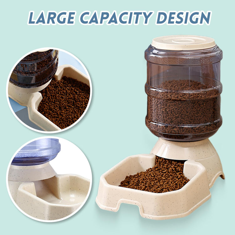 Automatic Pet Feeder & Waterer Set of 2 Pack, Self Feeding Replenish Dog Cat Bowls, Gravity Food & Water Storage Container Fountain Jug Pet Supplies Plastic Skid Proof Rubber Feet (White)