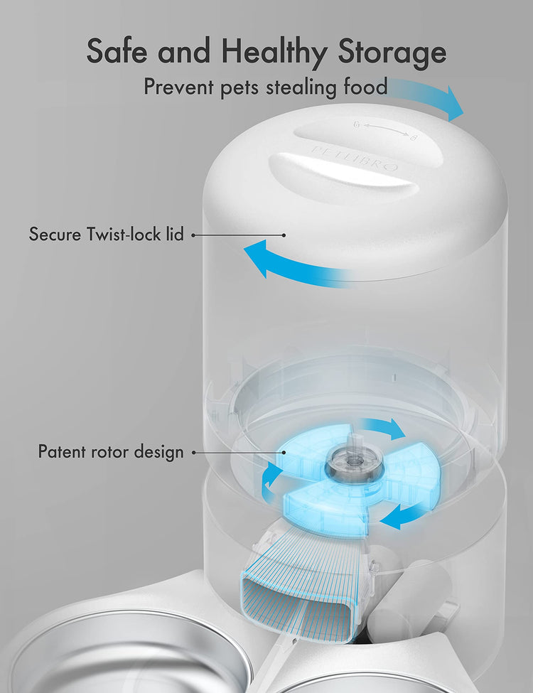 PETLIBRO Automatic Cat Feeder, Automatic Dog Food Dispenser with Freshness Preservation, 5L Timed Pet Feeders for Dry Food, Up to 6 Meals Per Day, Granary 5L Basic Button Type White