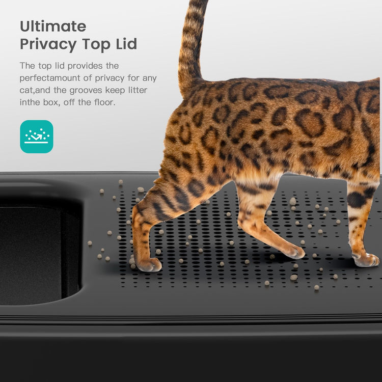 WoofiGo Enclosed Stainless Steel Cat Litter Box with Lid, XL Extra Large Litter Box for Big Cats, Metal Litter Pan High Sided, Never Absorbs Odors, Anti-Urine Leakage, Easy Cleaning, Include Scoop