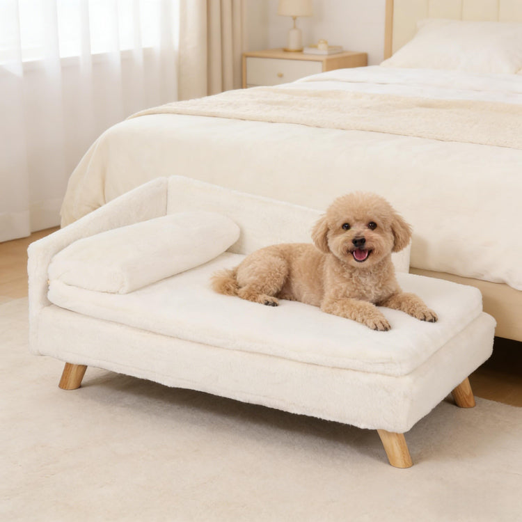 Elevated Cat Couch Sofa: Wooden Cat Bed Dog Chair with Bolster Cushion for Small Dogs Cute Pet Chaise Soft Cushion Fluffy Washable for Puppy