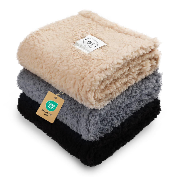 1 Pack 3 Calming Blankets Fluffy Premium Fleece Pet Blanket Soft Sherpa Throw for Dog Puppy Cat Beige Small (23" x16'')