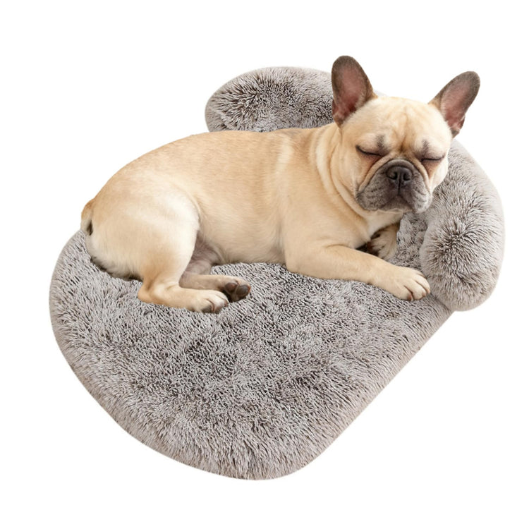 Orthopedic Dog Bed with Egg-Crate Base, Calming Dog & Cat Beds Long Plush with Raised Edges, Spine Friendly Pet Sleeping Mat for Small Medium Dogs, Machine Washable (Oval, Beige 26"x20")