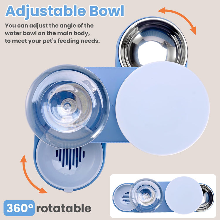 2 Pack Automatic Cat Feeder Stainless Steel Water Dispenser Gravity Food Feeder and Waterer Set with Pet Food Bowl for Small Medium Kitten Puppy Pets Large Capacity(Grey)