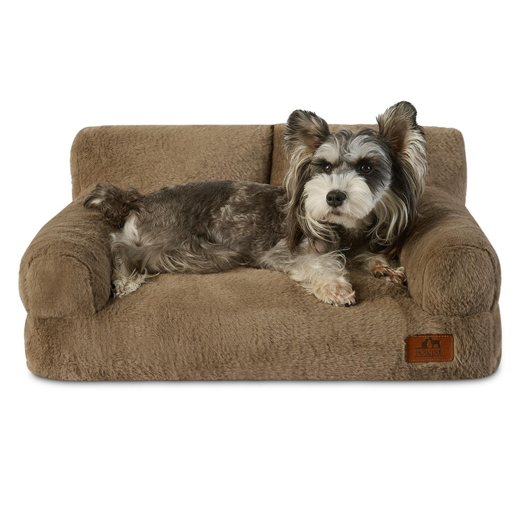 Hollypet Fluffy Dog Cat Bed Pet Couch Beds Plush Soft Warming Machine Washable Puppy Bed with Non-Slip Bottom for Cats and Small Medium Dogs up to 25 lbs, Gray, 24" L x 18" W x 10" Th