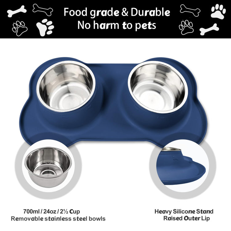 AsFrost Dog Food Bowls Stainless Steel Pet Bowls & Dog Water Bowls with No-Spill and Non-Skid, Feeder Bowls with Dog Bowl Mat for Dogs Cats and Pets-Pink, 24 0z in Total