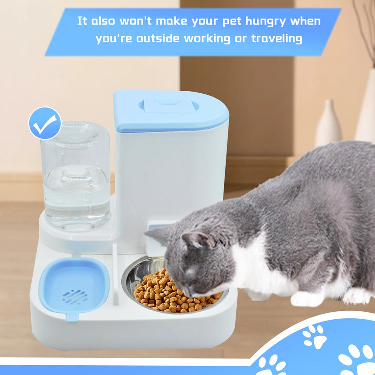 2 in 1 Automatic Cat Feeder & Water Dispenser,Gravity Pet Feeder Stainless Steel Food Water Bowl All-in-One Large Capacity Self Feeding for Cats Dogs Small Medium Pets(Green)