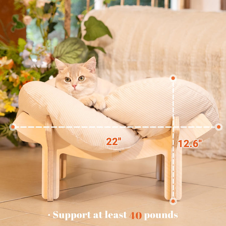 CHEERHOME PETS Elevated Cat Bed Wooden with Cushion Fluffy Pet Couch Sofa for Indoor Cats Raised Kitty Lounge Chair Suitable for Puppy, Cat Furniture(Pink)