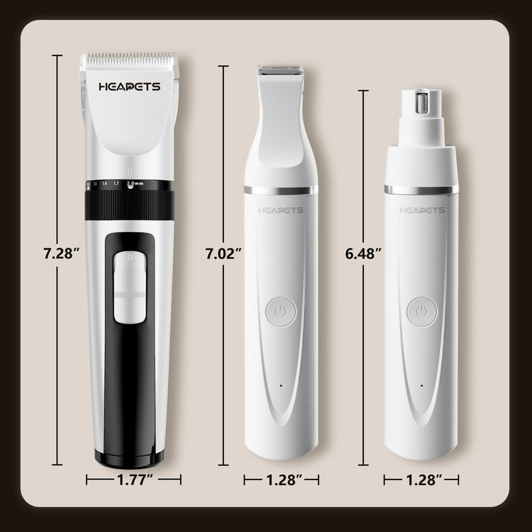HEAPETS Dog Hair Clippers for Grooming Kit and Dog Paw Trimmer Nail Grinder for Grooming, Low Noise Rechargeable Cordless, Shaver Grooming Supplies for Pet Cats Dogs (Black, White)