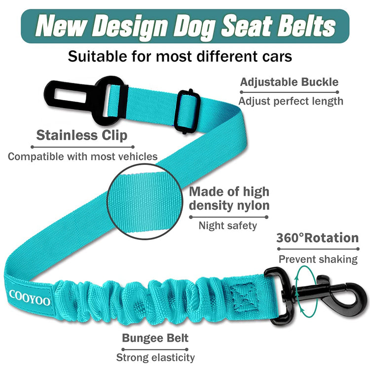 COOYOO Dog Seat Belt, Durability Retractable Dog Car Harness Adjustable Dog Seat Belt for Vehicle Nylon Pet Safety Seat Belts Heavy Duty & Elastic (1 Pack Black)