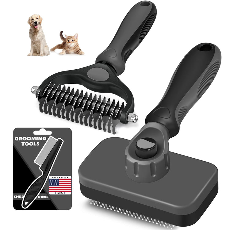 Augwind 7 in 1 Pet Grooming Kit - Dog&Cat Comb, Deshedding Brush, Nail Clipper with File, Bath Brush - Premium Pet Supplies (Blue)