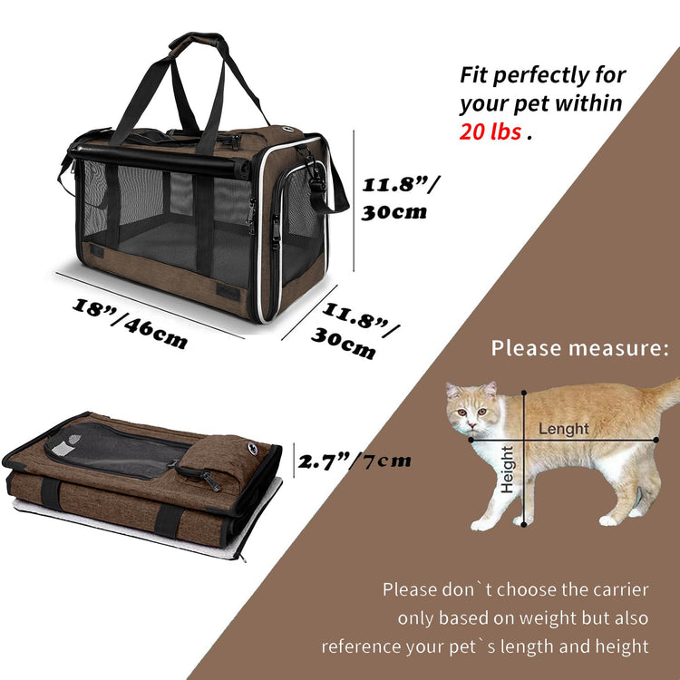 GAPZER Pet Carrier for Large Cats, Soft-Sided Cat Carrier for Medium Big Cats and Puppy up to 20lbs, Washable Dog Carrier Privacy Protection for Home Outdoor Travel