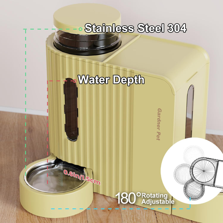 Gardner Pet Gravity Automatic 2-in-1 Pet Feeder, 0.8 Gallons*2 Cat Feeder and Water Dispenser Set, 100% BPA-Free and Stainless Steel Water Bowl for Dogs, Cats, Rabbits, Puppies (Light Woodgrain)