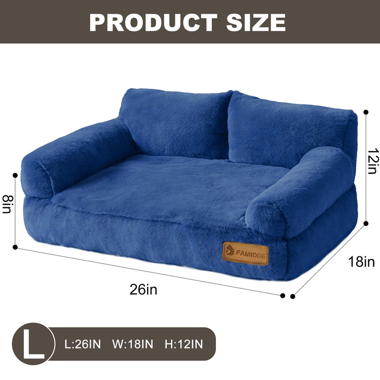 FAMIDGE Plush Cat Couch Bed - Cat Bed for Indoor Cats, Dog Sofa Bed, Short Rabbit Fleece Calming Pet Couch with Removable Cover, Anti-Shedding Pet Sofa for Small/Medium Pets (26×18×12in, Brown)