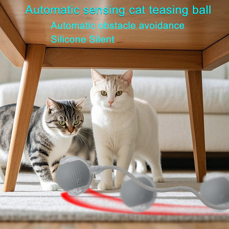 Interactive Cat Dog Toy Ball: Indoor Small Automatic Moving Smart Rolling Fun Pet Game with Led Light and String Tail for Motion Activated, Cute Kitten Puppy Present, Exercise Wheel Supplies (Yellow)
