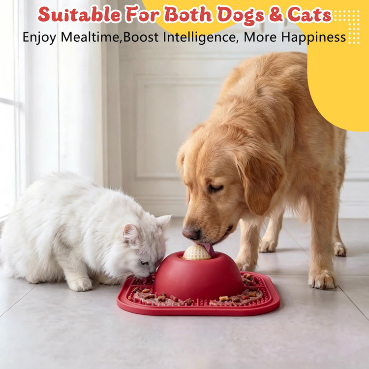 Slow Feeder Dog Bowls & Lick Mat for Liquid and Thick Treat, Anti-Slip Dog Lick Bowl with Interactive Rolling Ball, 5/6 Cup Pup Licking Toy for Large Medium Small Dogs and Cats Blue