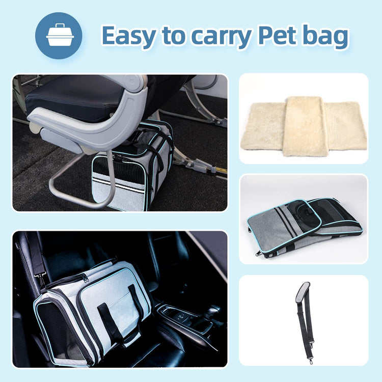 Cat Dog Carrier - Airline Approved Expandable Soft-Sided Pet Carrier with Removable Fleece Pad and Pockets, for Cats/Puppy and Small Animals Large(2 side expandable)