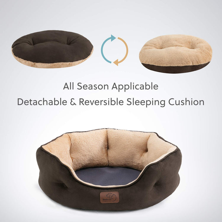 Bedsure Dog Beds for Small Dogs - Round Medium Cat Beds for Indoor Cats, Washable Pet Bed for Puppy and Kitten with Slip-Resistant Bottom, 25 Inches, Taupe
