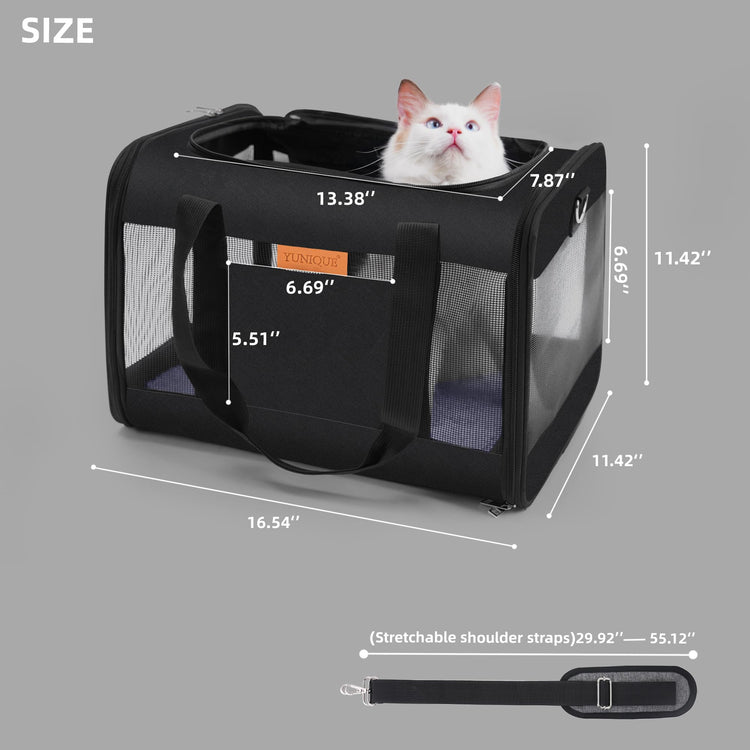 YUNIQUE Soft-Sided Cat & Dog Carrier for Pets Up to 15 Lbs, Airline Approved Collapsible Travel Puppy Carrier with Lightweight Fabric Design (Grey)