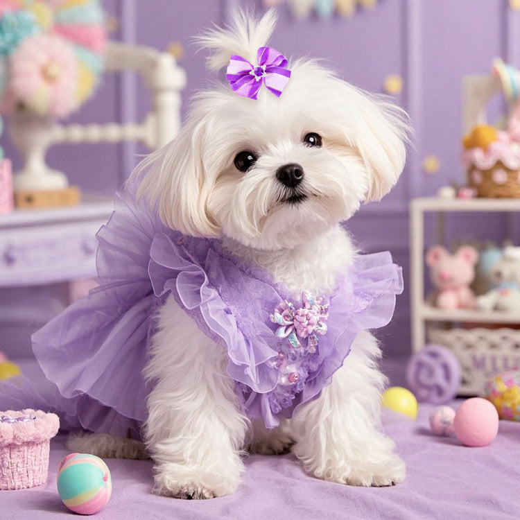 20 PCS Cute Dog Hair Bows with Rubber Bands Elastic Handmade Mix Style Lace Rhinestone Pearls for Furry Puppy Cat Pet Girl, Pink