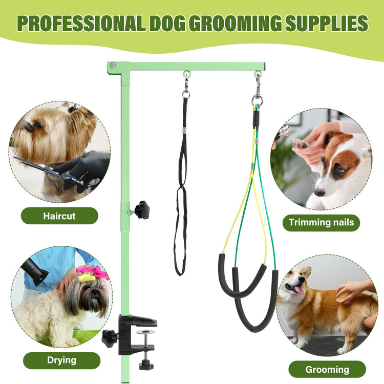 Dog Grooming Arm with Pet Grooming Hammock, getlstub 35" Pet Grooming Table Arm with Adjustable No Sit Haunch Holders, Dog Grooming Stand with Loop Noose for Small and Medium Pets