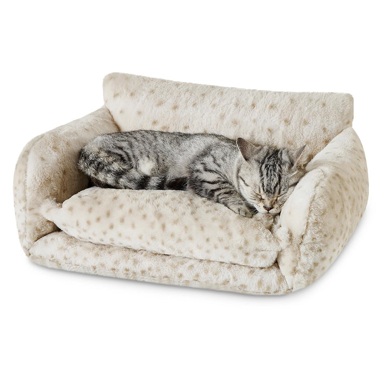 Hollypet Cat Bed Fluffy Plush Multifunctional Double-Layer Machine Washable Soft Warming Kitty Pet Couch Orthopedic Nest Beds for Small Cats Kitten and Dogs up to 13lbs, Khaki(25x20x13 inch)