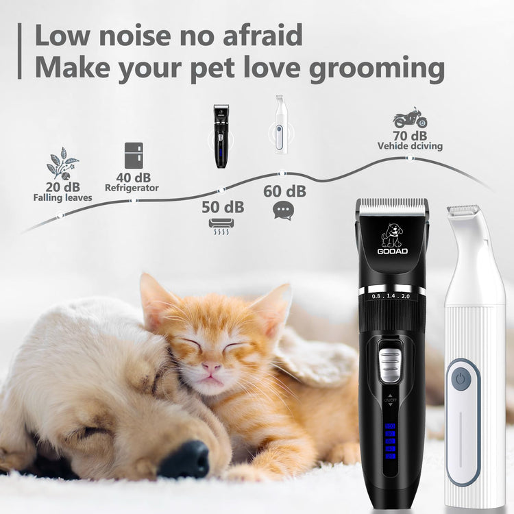 Dog Clippers for Grooming for Heavy Thick Hair&Coats,Low Noise Hair Trimmer,Rechargeable Cordless Pet Shaver, Dog Grooming Kit with Paw Trimmer Nail Grinder for Small Large Dogs