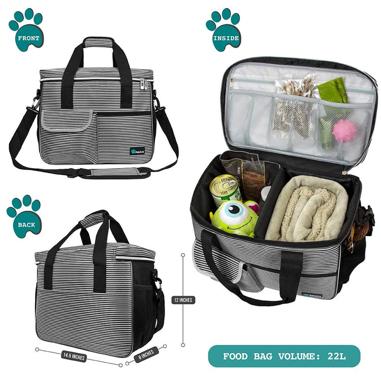 PetAmi Dog Travel Bag Organizer, Pet Travel Kit with 2 Food Containers & 2 Collapsible Dog Bowls, Pet Supplies Tote with Luggage Sleeve, Weekend Road Trip Camping Essentials, Dark Gray, Medium
