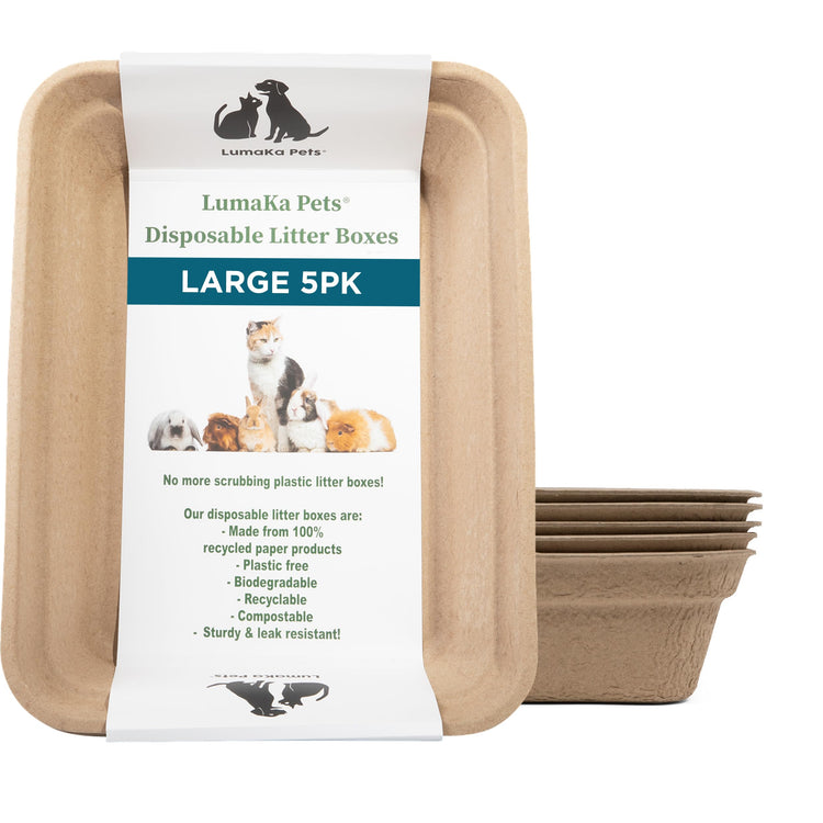 Disposable Cat Litter Box, 5-Pack (Large) – Extra Thick & Sturdy, Leak Resistant, No Scrubbing, Odor Resistant, Biodegradable Recycled Pulp – Multi-Location Coverage