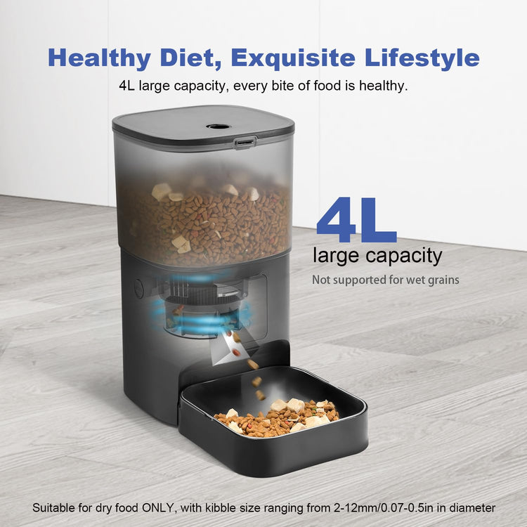 ANDOLL HOME Automatic Cat Feeder, 4L Cat Food Dispenser with 10s Voice Recorder, Pet Feeder up to 8 Meals per Day, Timed Dog Feeder with Dry Food Sealed Ring