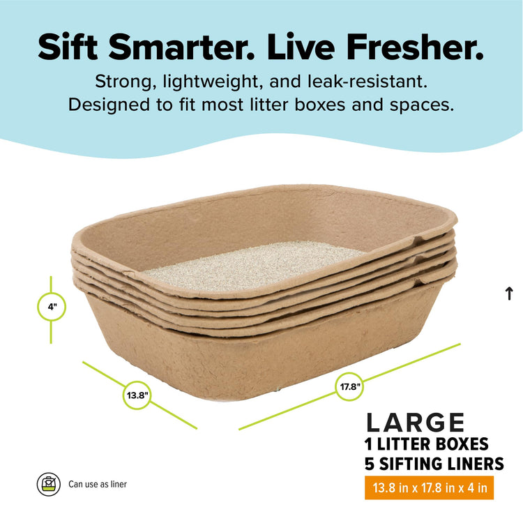 Kitty Sift Disposable Cat Litter Box Large, 6 Count, Durable Portable for Travel and Home, Eco-Friendly Disposable Litter Box Controls Odor