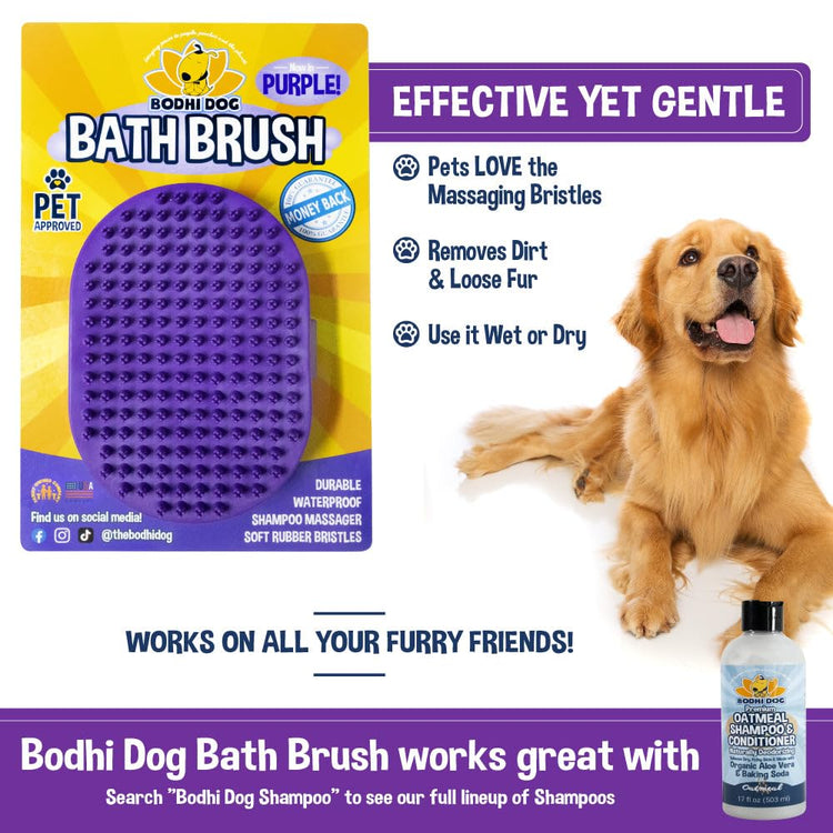 Bodhi Dog Shampoo Brush - Pet Grooming & Bath Supplies for Dogs and Cats - Bath Brush for Long & Short Hair - Premium Scrubber for Shower, Bathing & Massage (One Pack, Silver Glitter)
