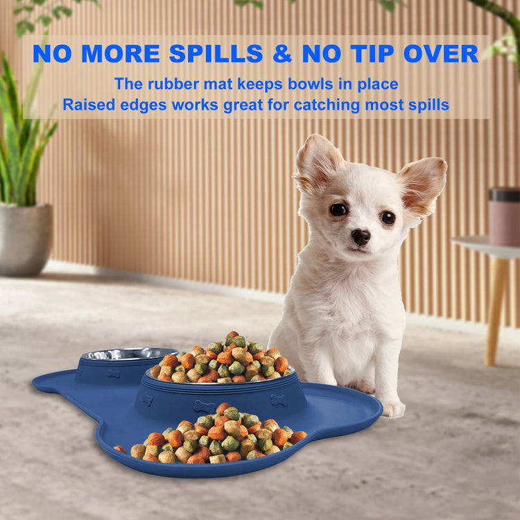 AsFrost Dog Food Bowls Stainless Steel Pet Bowls & Dog Water Bowls with No-Spill and Non-Skid, Feeder Bowls with Dog Bowl Mat for Dogs Cats and Pets-Pink, 24 0z in Total