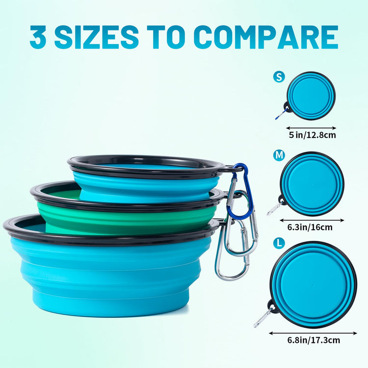 SLSON Collapsible Bowl with Cover Lids,2 Pack Dog Travel Bowls Portable Foldable Cat Water Dish Bowl for Pets Walking Parking Camping (Light Blue and Green, Small)