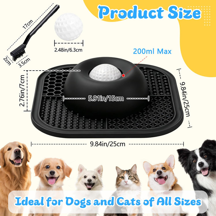 Slow Feeder Dog Bowls & Lick Mat for Liquid and Thick Treat, Anti-Slip Dog Lick Bowl with Interactive Rolling Ball, 5/6 Cup Pup Licking Toy for Large Medium Small Dogs and Cats Blue
