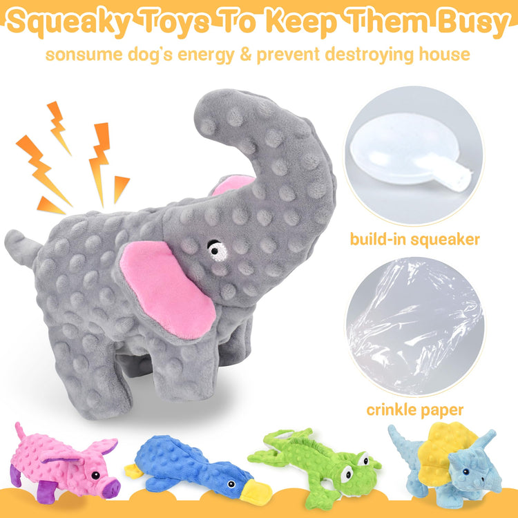 LECHONG 5 Pack Tough Dog Toys Stuffed Squeaky Dog Toys Assortment Plush Animal Dog Toy Value Bundle Puppy Pet Dog Toys for Small Medium Large Dogs