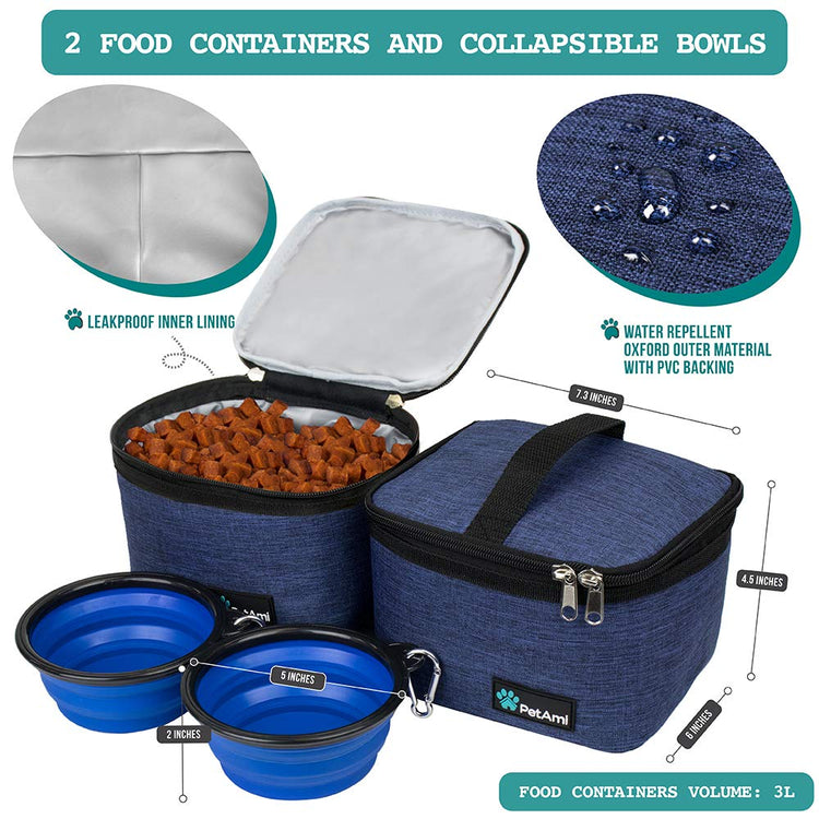 PetAmi Dog Travel Bag Organizer, Pet Travel Kit with 2 Food Containers & 2 Collapsible Dog Bowls, Pet Supplies Tote with Luggage Sleeve, Weekend Road Trip Camping Essentials, Dark Gray, Medium