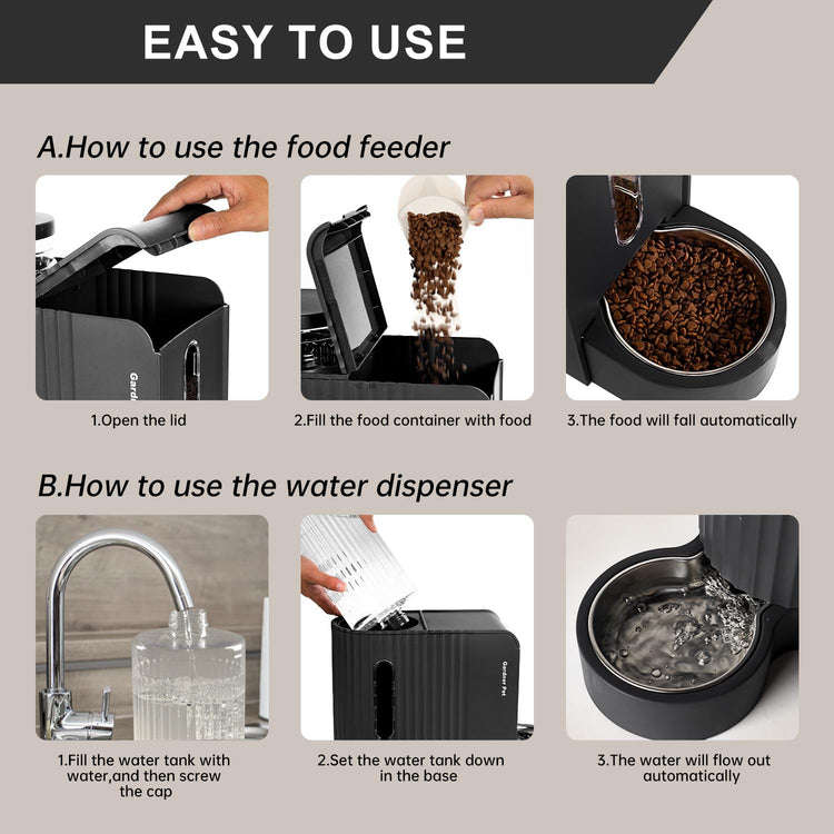 Gardner Pet Automatic Gravity Cat Food Feeder and Water Dispenser Stainless Steel Two-in-One Set Large Capacity Dispenser for Pets Dogs, Puppies, Kittens-(0.8 Gallons x 2)
