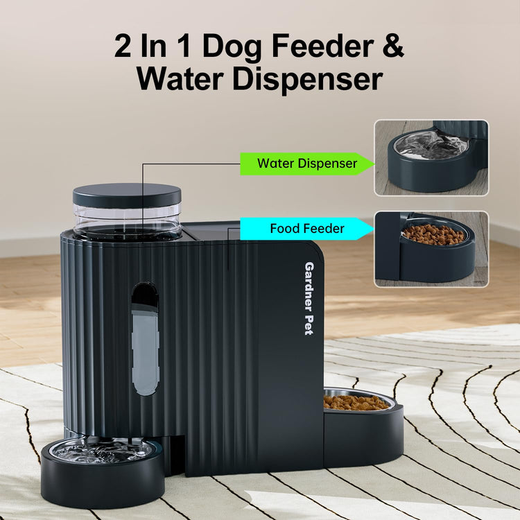 Gardner Pet Automatic Gravity Cat Food Feeder and Water Dispenser Stainless Steel Two-in-One Set Large Capacity Dispenser for Pets Dogs, Puppies, Kittens-(0.8 Gallons x 2)