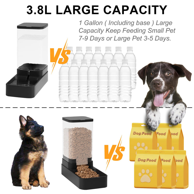 Automatic Cat Feeder and Water Dispenser in Set with Pet Food Bowl,Gravity Dog Waterer and Food Feeder for Small Medium Dog Cat Puppy Kitten Large Capacity(3.3L,Black)