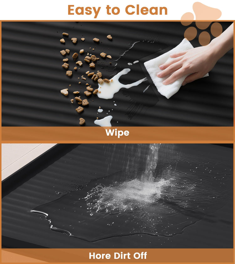 Dog Food Mat 36"x24", Waterproof Pet Feeding Mat with Diversion Grooves and Raised Edges, Large Non-Slip Dog Bowl Mat for Food and Water, Cat Food Mat for Floors, Easy to Clean, Grey