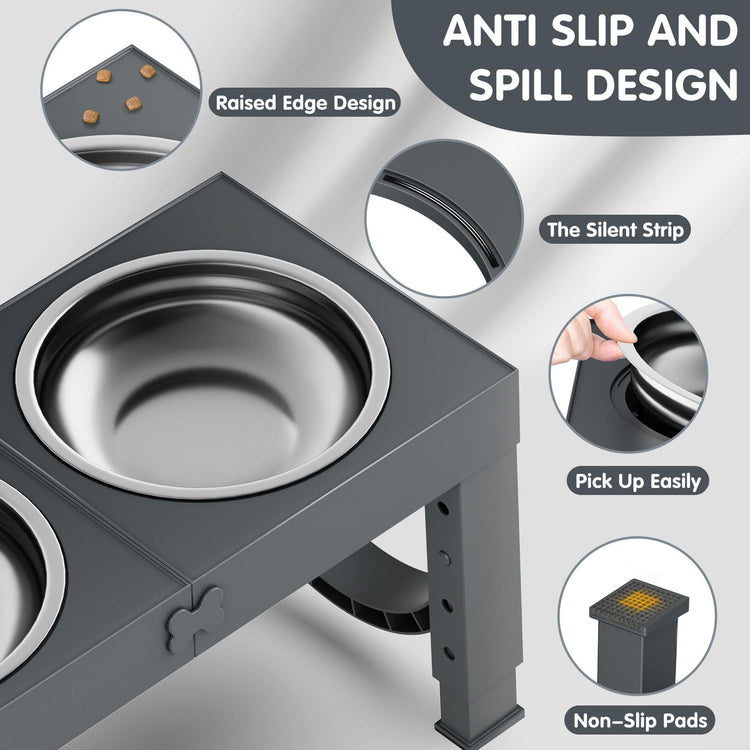 XIAZ Elevated Dog Bowls Large Breed Raised Dogs Bowl Stand Large/Medium Sized Dog Stainless Steel Food Water Bowl Stands 5 Heights Adjustable 9/11/12/14in Black Pet Feeder Dish Station